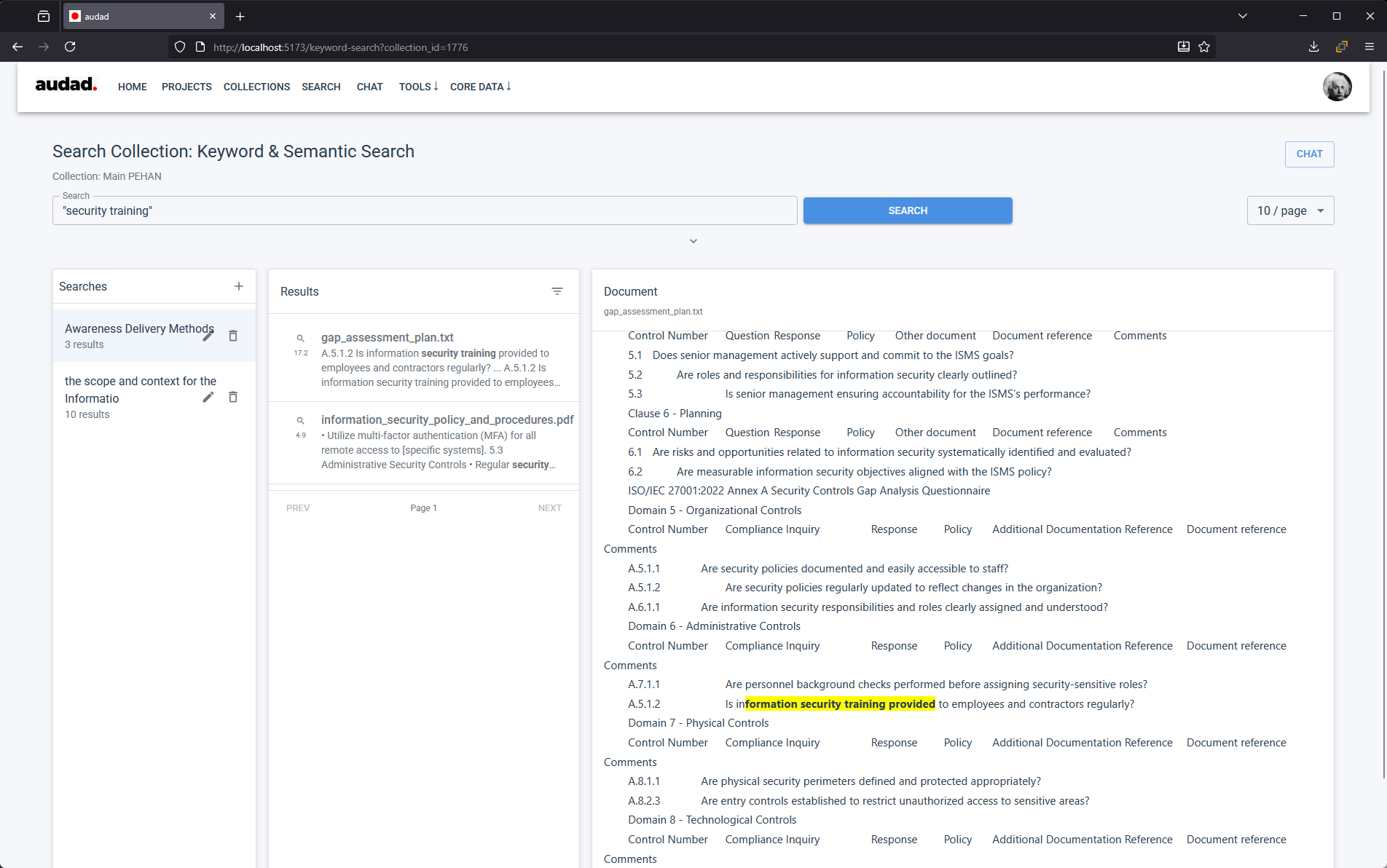 Keyword and Semantic Search Screenshot